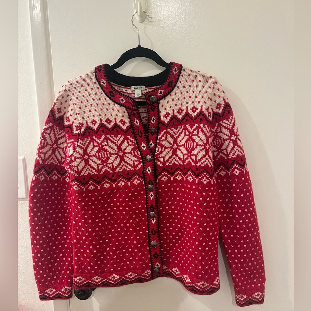 Vintage 90s LL Bean Red and White 100% Lambs Wool